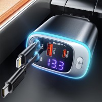 Rolgno Retractable Car Charger, [4-Port Fast Charging] 72W Cigarette Lighter USB C Charge, PD30W & QC3.0 Car Charger Adapter, 25.6in Dual Cables, USB Socket Car Phone Charger for iPhone/Galaxy/iPad