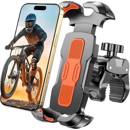 Rolgno Bike Phone Holder, [Quick Release & 360° Rotation] Motorbike Phone Mount, Secure Lock Motorcycle Phone Holder for 4.7""-6.9"" Phones, Universal Handlebar Phone Mount for Bicycle/Moped/Scooter(Orange)