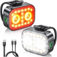 Rolgno Lumiere Velo, Fins & Rechargeable Lumière Velo Avant et Arriere, [5+6 Modes] Double USB-C LED Lampe Vélo, Étanche IP65 Eclairage Phare Feu Arriere Vélo, pour Cyclisme Route et Montagne