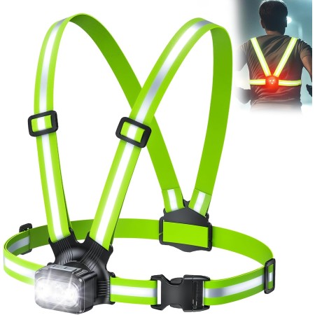 Rolgno 500 Lumen Lauflicht, Lauflampe Joggen mit Rücklicht & 360° Reflektoren, Wiederaufladbar Brustlampe, 45° Verstellbar, 7+2 Modi & IPX4 Wasserdichter Running Light Sicherheitswesten für Nachtlauf