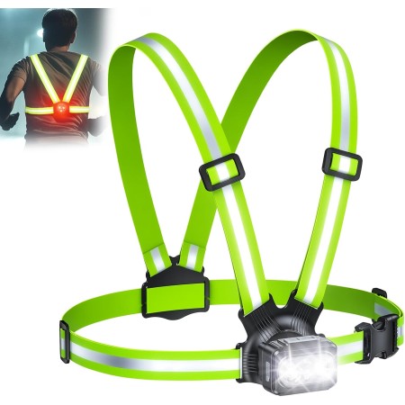 Rolgno Running Lights for Runners, 500LM Chest Running Light with 7+2 Modes, 360° Reflective Gear & 45° Adjustable, IPX4 Waterproof Rechargeable Running Torch for Camping & Hiking, 3.5-20Hrs Runtime [Energy Class D]