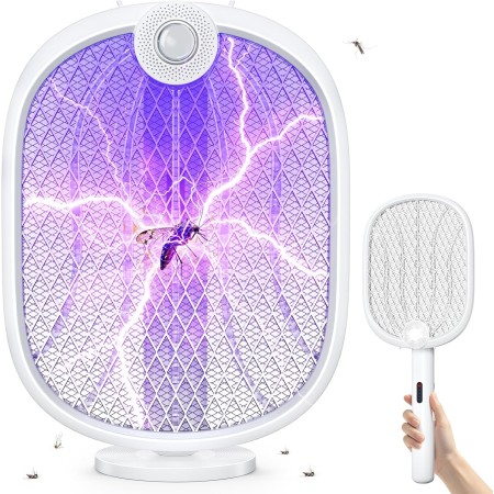  Rolgno Elektrische Fliegenklatsche Extra Stark 4000V, 180° Klappbarer Fliegenfänger Elektrisch mit Automatik UV Lichtfalle & Manuellmodus, 1800mAh USB C Aufladbar, Elektro Mückenfalle für Innen Außen