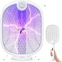  Rolgno 4000V Electric Fly Zapper, 180° Foldable Electric Fly Swatter with Auto UV Light & Manual Mode, 1800mAh USB-C Rechargeable, 5-Layer Safety Mesh, Bug Zapper Mosquito Killer for Indoor Outdoor